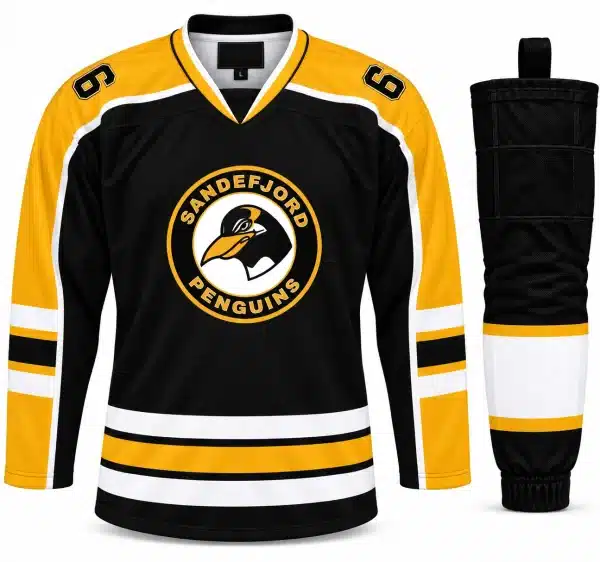 Kampdrakt hjemme med Sandefjord Penguins logo (kjøpes lagvis)