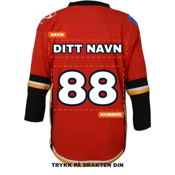 Hockeydrakt sett bakfra med markert plass for navn og nummer
